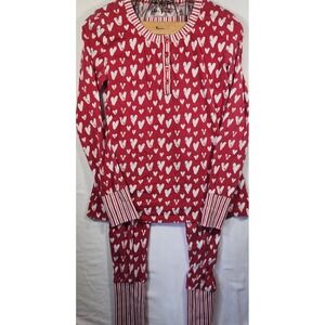 Lola & Taylor Organic Cotton Heart Print Pajama Set Red White XS Henley Joggers